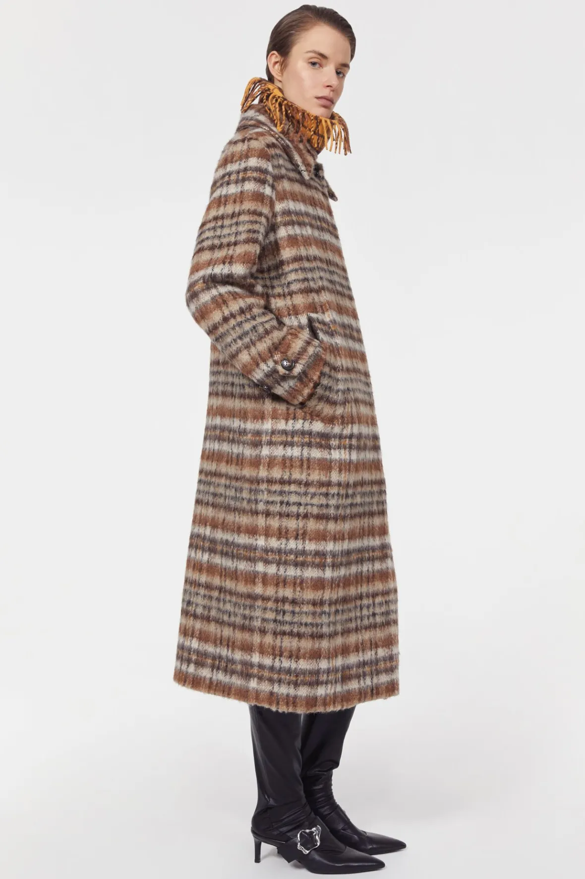 Fashion Aida Brushed Check Coat Women Outerwear